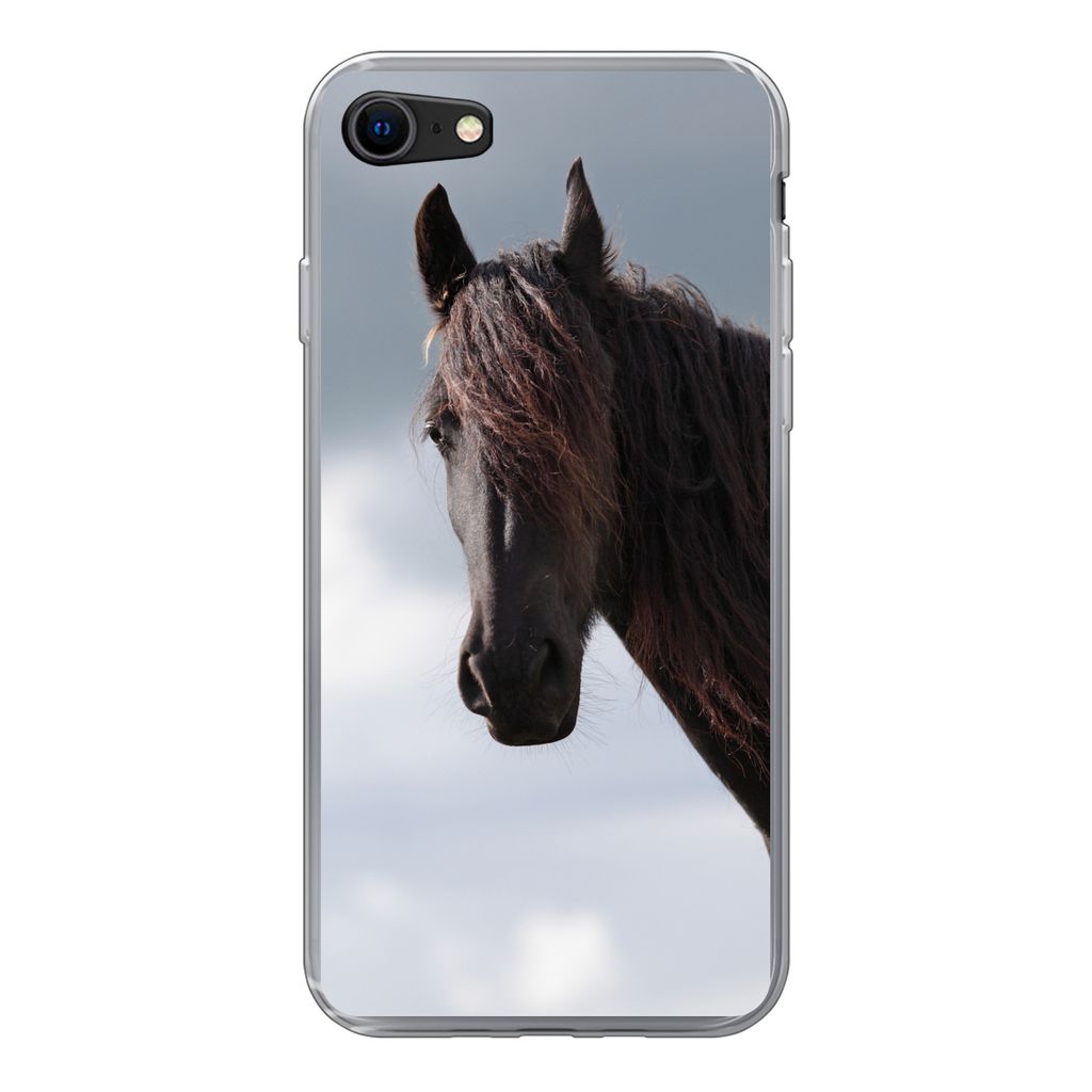 MuchoWow Handyhülle Schutzhülle Hülle für iPhone 7 Pferde - Himmel - Porträt Silikon Softcase Handy Hülle - Kartenhalter