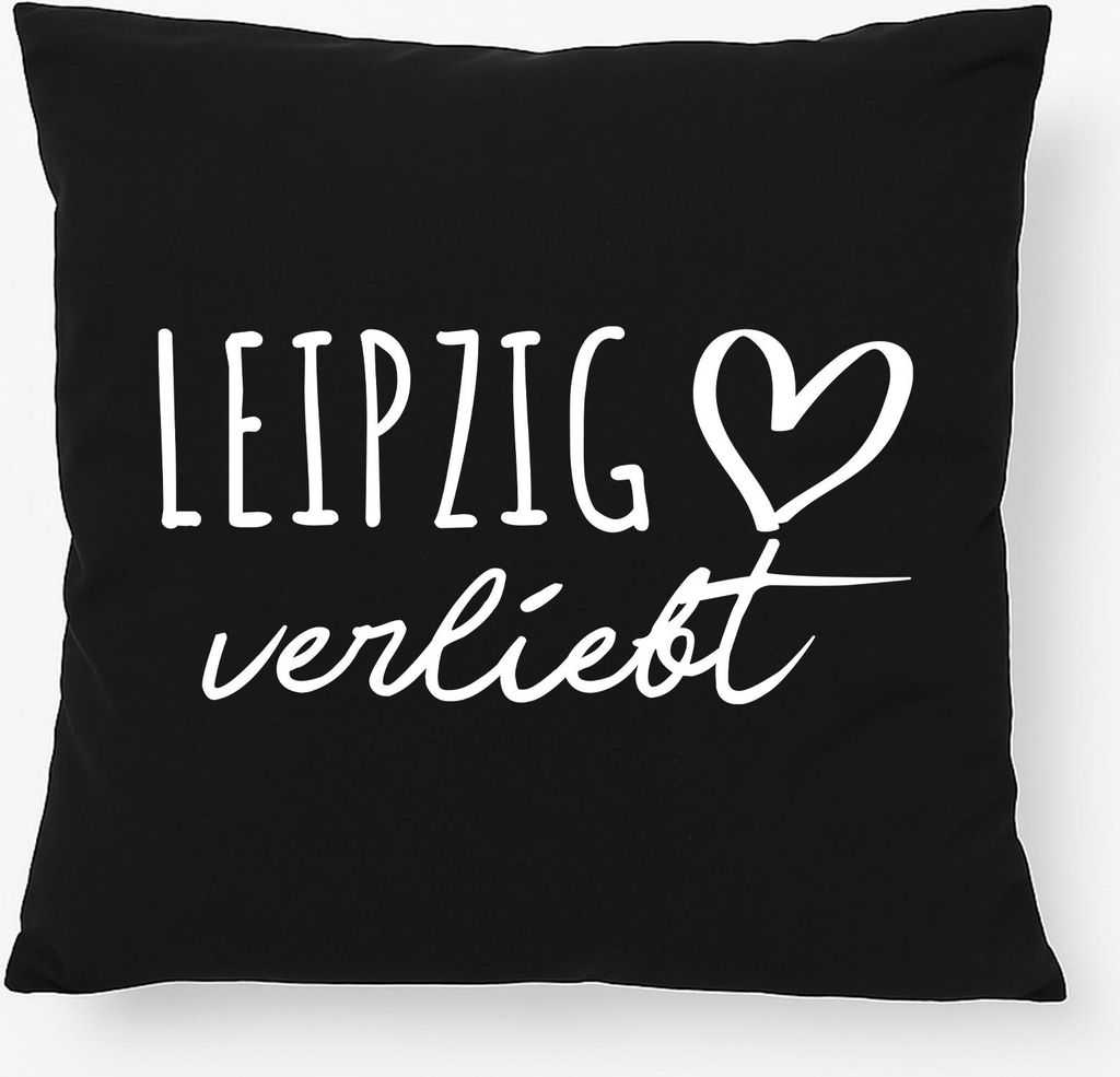 Huuraa Kissen Leipzig verliebt 40x40cm mit Füllung Black Baumwolle Dekokissen Geschenkidee