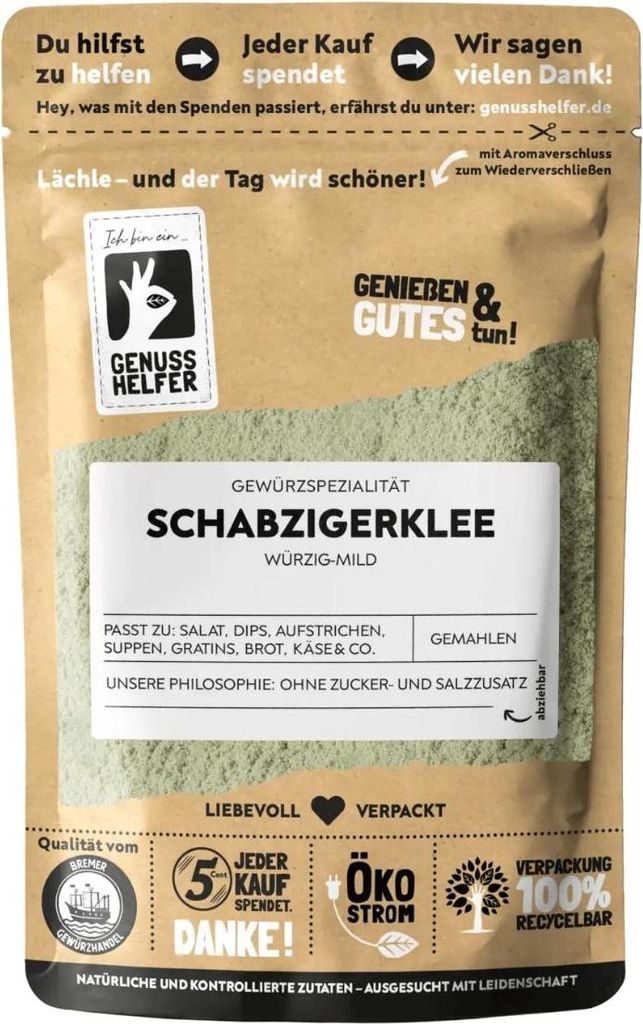 Schabziegerklee, gemahlen, Brotklee, Schabziegerklee Gewürz zum Kochen und Backen, 3 x 50g