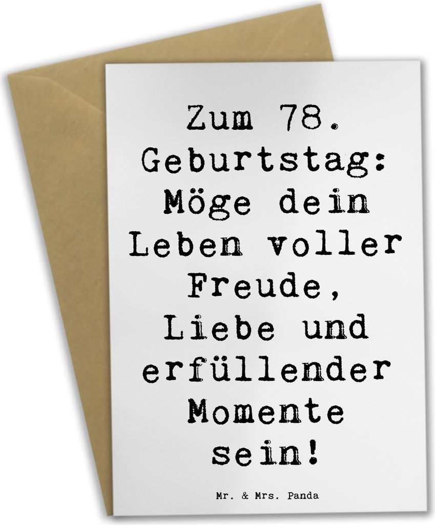 Mr. & Mrs. Panda Motivkarte Spruch 78. Geburtstag Freude Liebe - Weiß - Geschenk, Glückwunschkarte, Grußkarte, osterkarte, herzliche Botschaft, ...