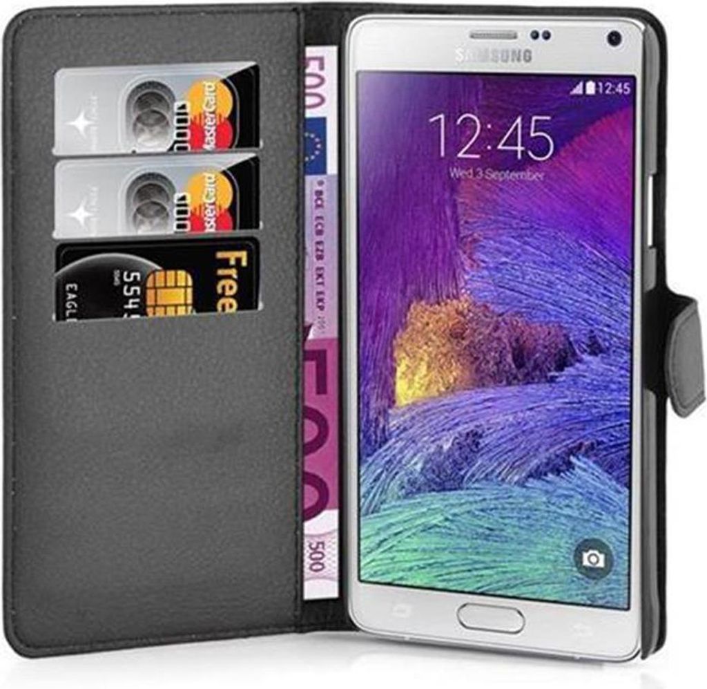 Cadorabo Hülle für Samsung Galaxy NOTE 4 Schutz Hülle in Schwarz Handyhülle Etui Case Cover Magnetverschluss