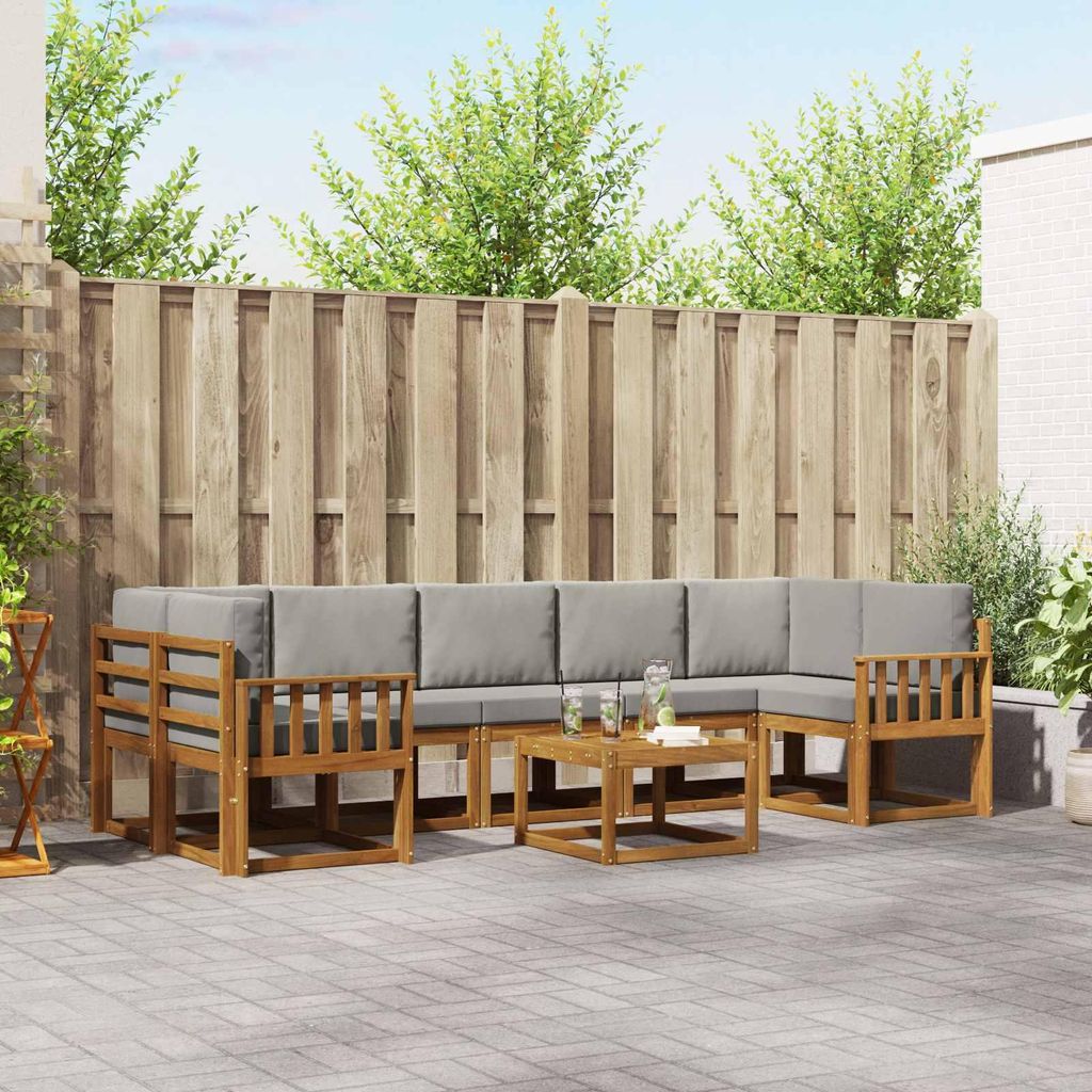 Outdoor-Sofagarnitur - VIDAXL - Terrassen-Sofa - mit Kissen - 8 pcs - Natürlich und Hellgrau
