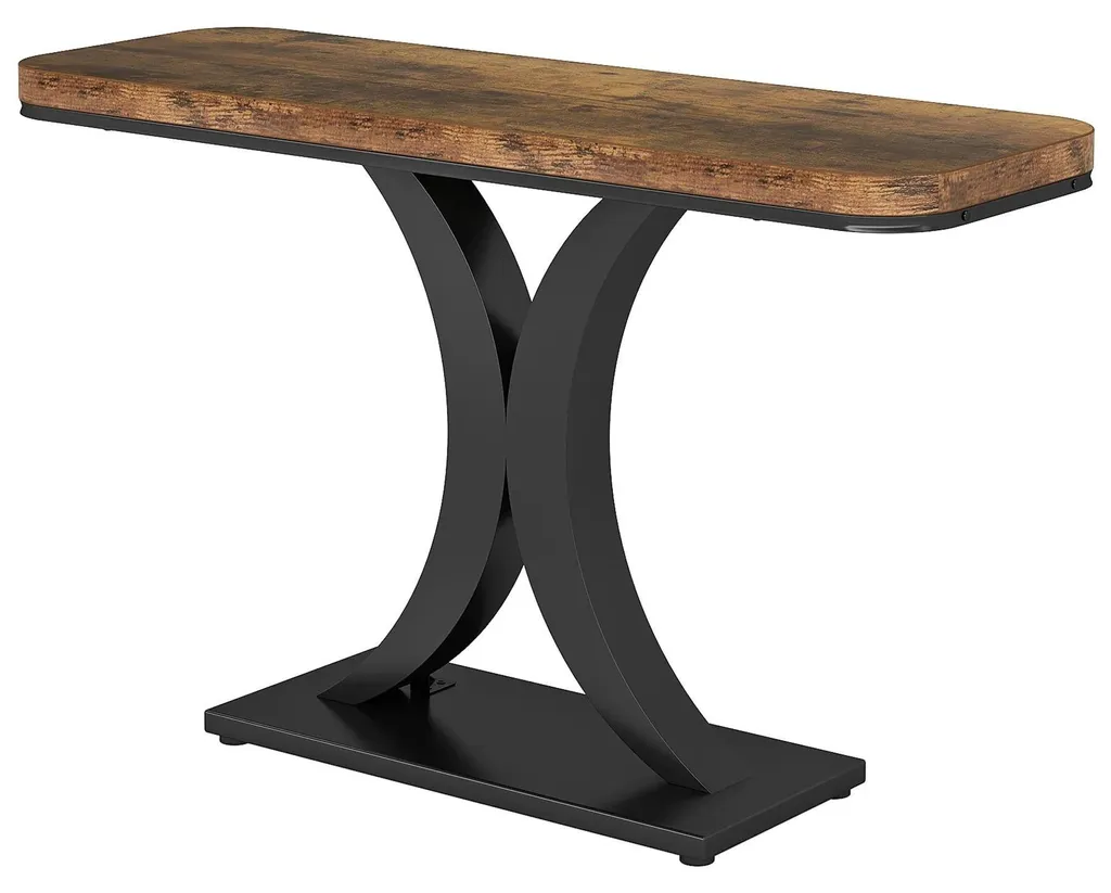 Table console industrielle 100x30x82,5 cm en fer et bois marron rustique