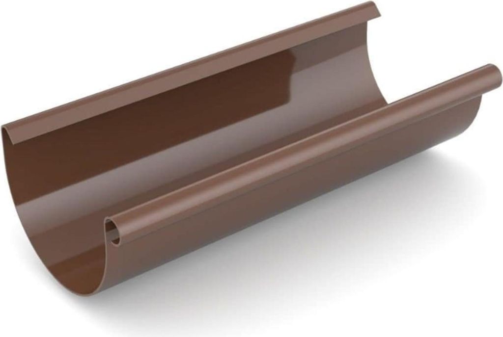 A brown plastic gutter on a white background.