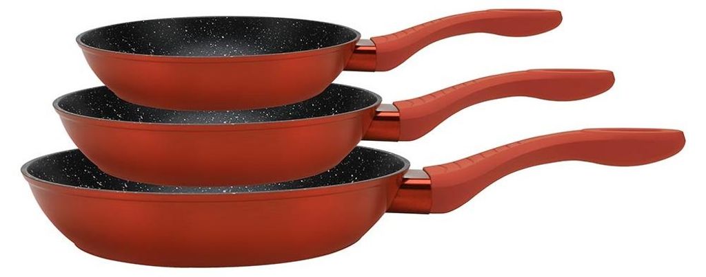 CF-FA03 ROT Pfannen-Set (20cm, 24cm, 28cm) Antihaft Granit Keramikbeschichtung