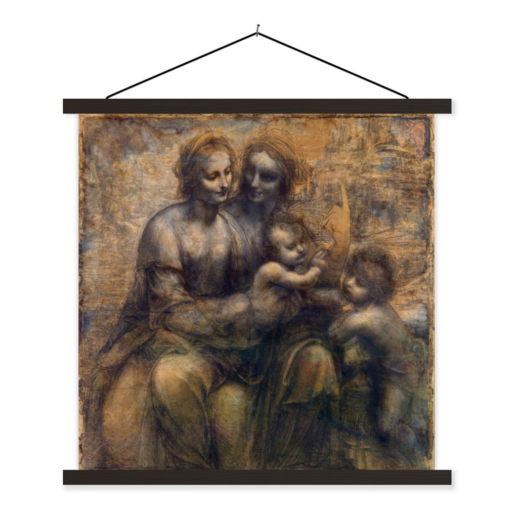 MuchoWow Textilposter Maria mit Kind und die Heilige Anna - Leonardo da Vinci 40x40 cm mit schwarzem Rahmen - Fotos