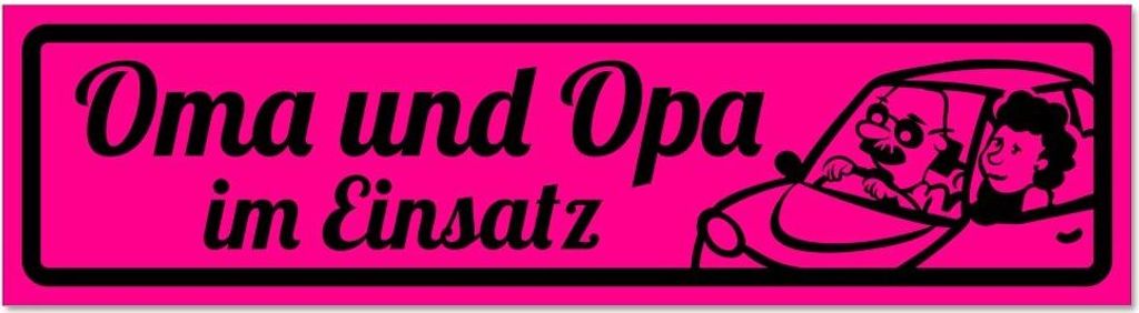 Kiwistar - Autoaufkleber - Pink - Schwarz - 45 x 12 cm - Oma und Opa im Einsatz V2 invertiert - Hinweis Aufkleber Sticker für Auto, Kfz, Fahrrad, ...