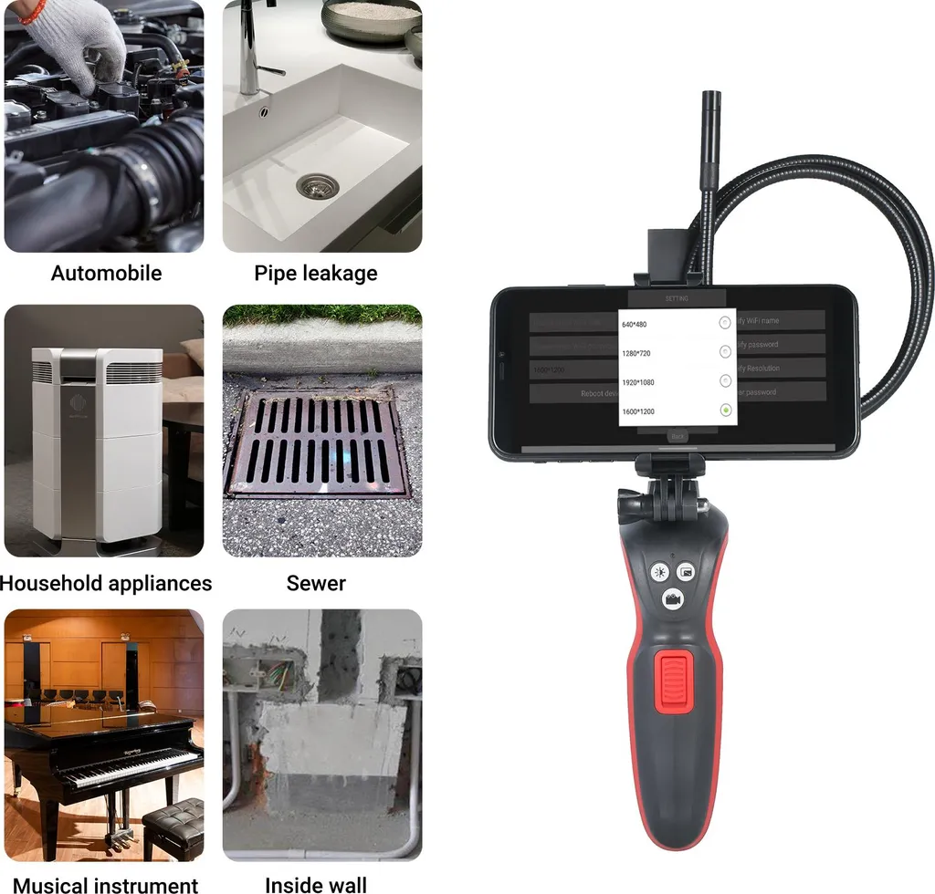 Caméra d'Inspection Vidéo WiFi 1080P - Endoscope Serpent Étanche IP67