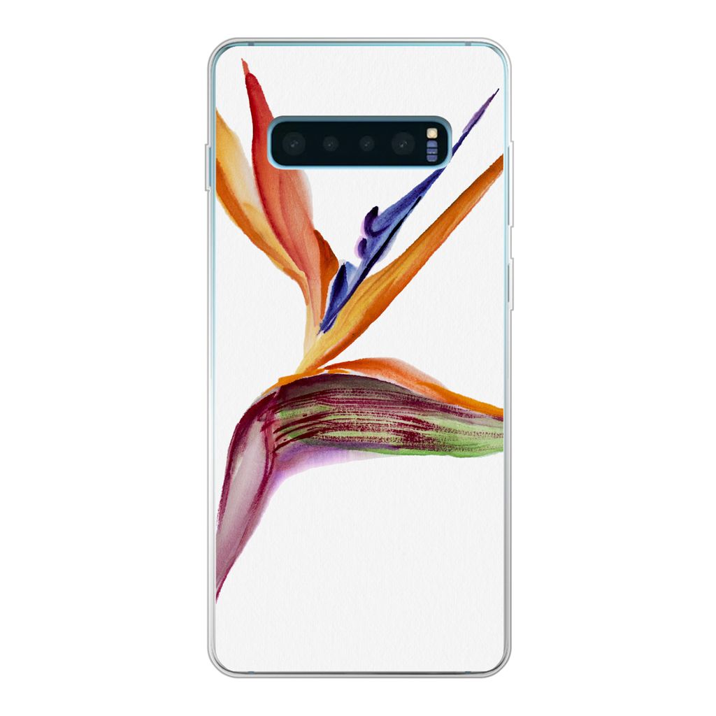 MuchoWow Handyhülle Schutzhülle Hülle für Samsung Galaxy S10 Plus Strelitzia - Aquarell - Blumen Silikon Softcase Handy Hülle - Schutzhülle