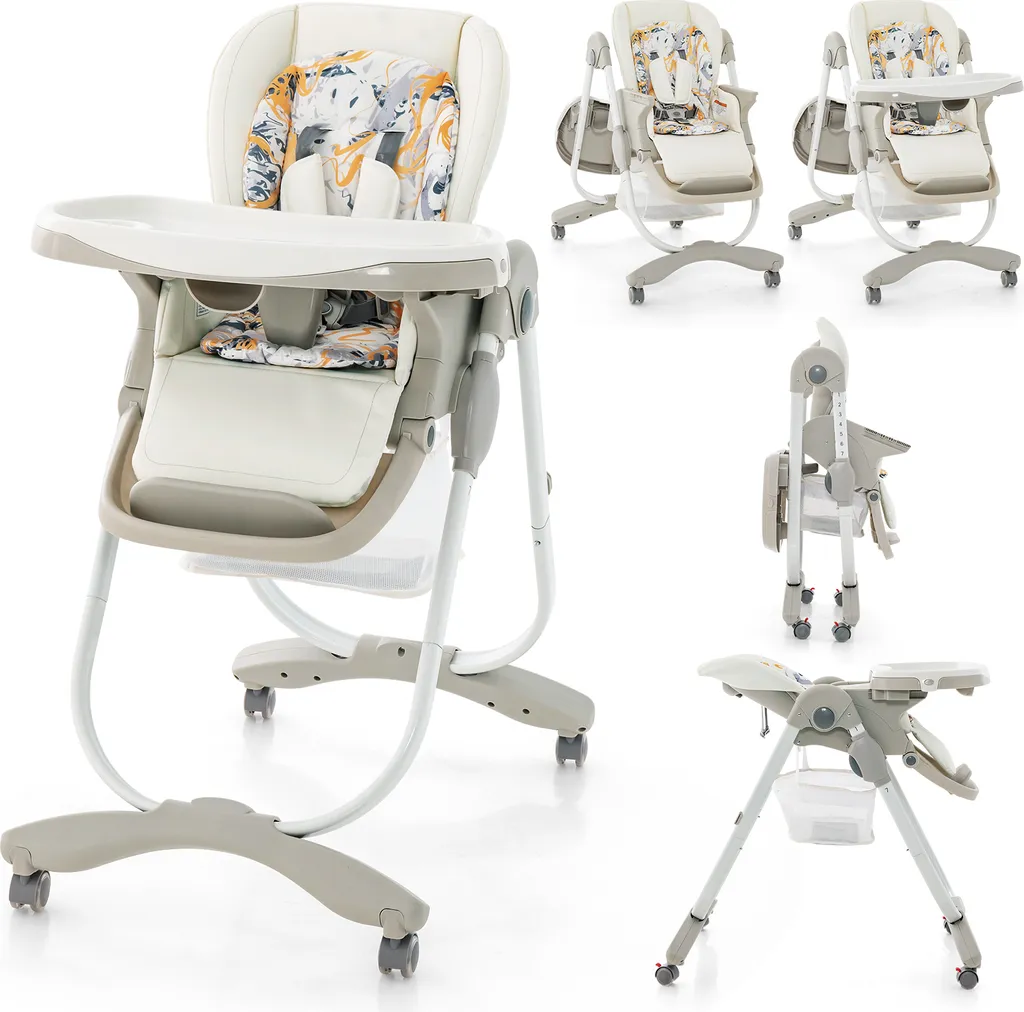 Chaise Haute Bébé Pliable Gain de Place avec Assise Réglable Coloris Blanc