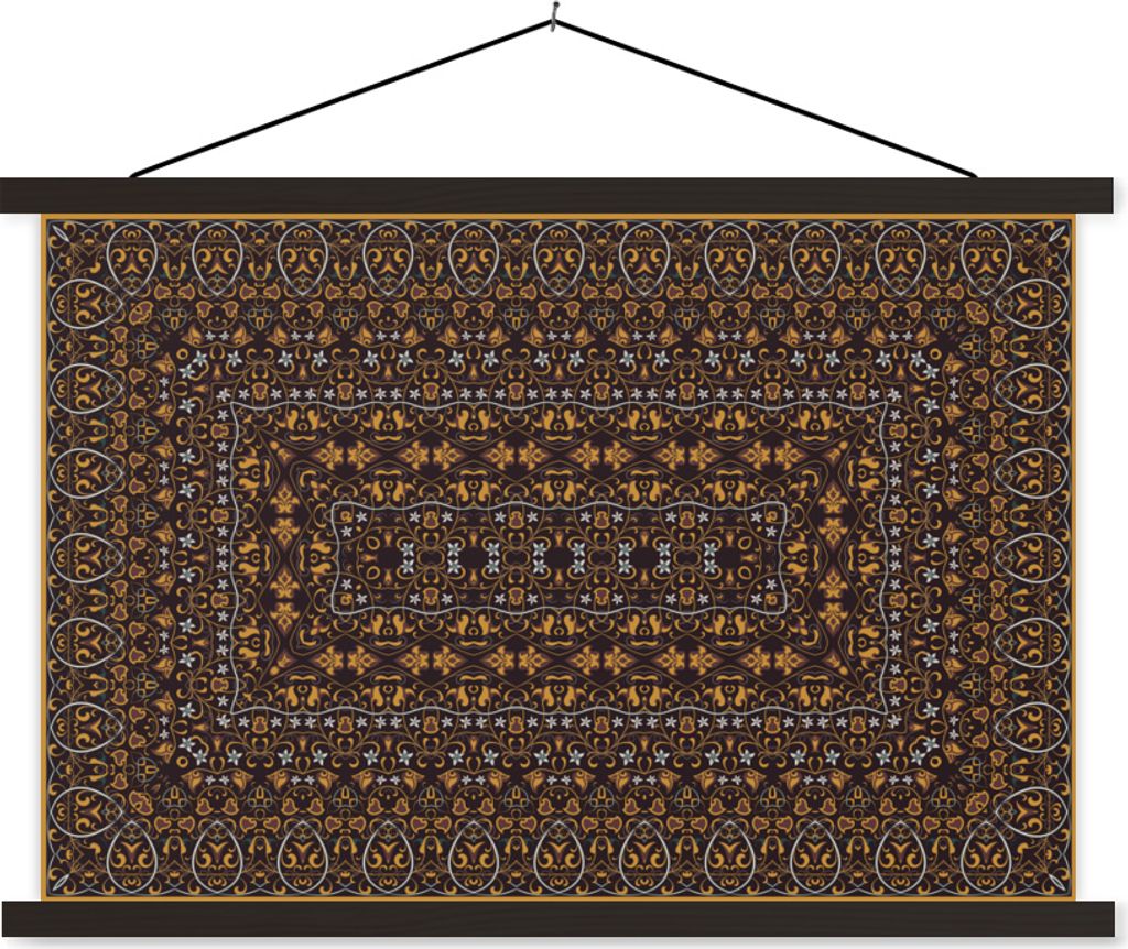 MuchoWow Textilposter Persische Teppiche - Teppiche - Muster - Orange 60x40 cm mit schwarzem Rahmen - Hölzernes