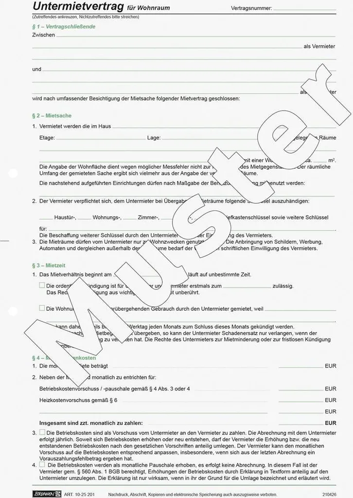 Pack 10 contrats de sous-location BRUNNEN 1025201 papier haute qualité