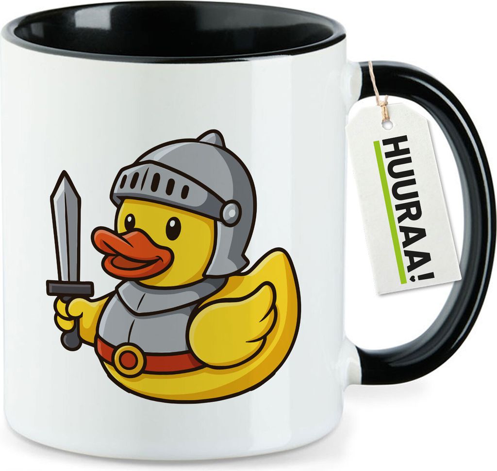 Huuraa Kaffeetasse Quietscheente Ritter Gummiente Mittelalter 330ml Schwarz Keramik Kaffeebecher Geschenkidee