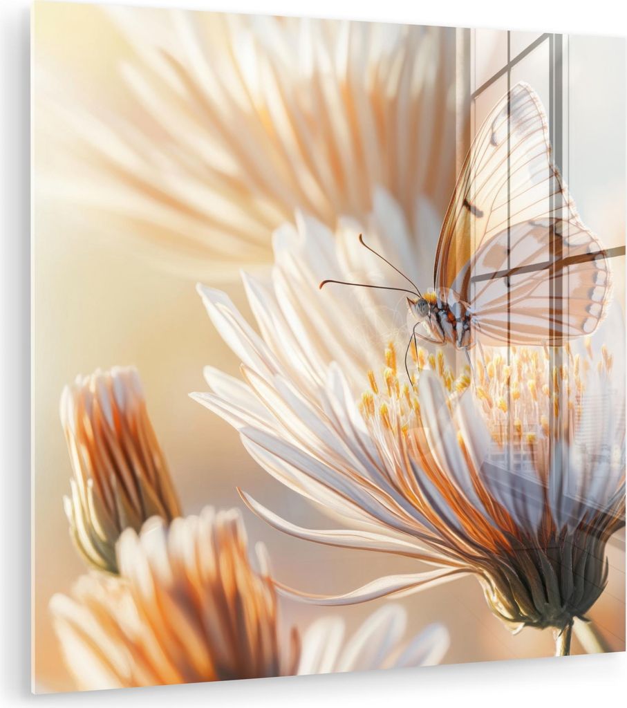 MuchoWow Glasbilder - Bilder auf Wandbild - Foto auf Glas Schmetterling - Blume - Orange 30x30 cm Wanddekoration aus Glas - Acrylglasbild - Acrylbi...