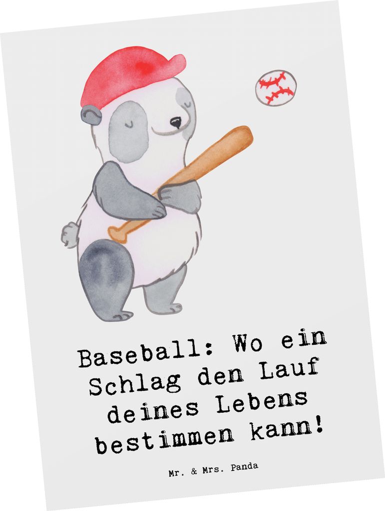 Mr. & Mrs. Panda Postkarte Baseball Schlag - Weiß - Geschenk, Sportler, Grußkarte, Sportarten, Geschicklichkeit, einzelkarte, amerikanischer Nati...