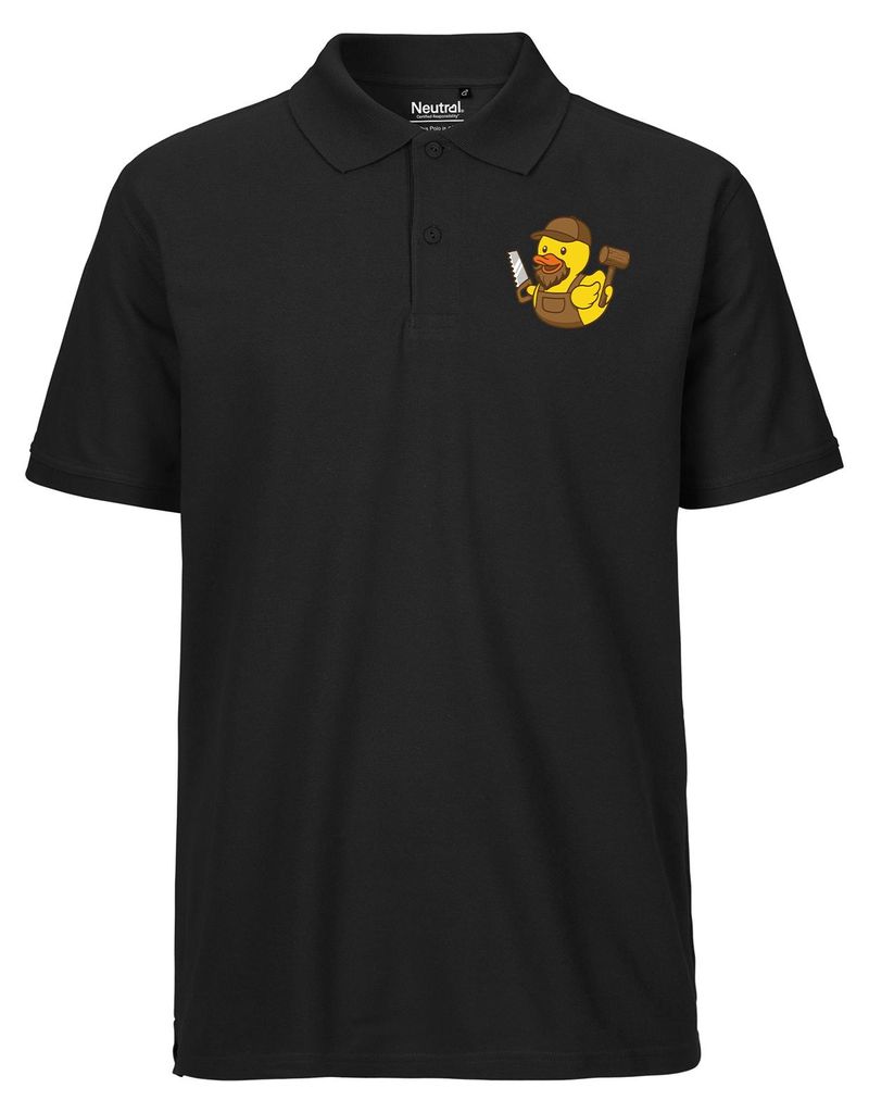Huuraa Herren Polo Shirt Quietscheente Schreinerei Comic Gummiente M Black Bio Baumwolle Fairtrade Poloshirt Geschenkidee