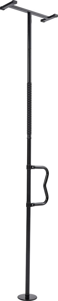 A black floor-mounted safety grab bar with a handle, shown against a white background.