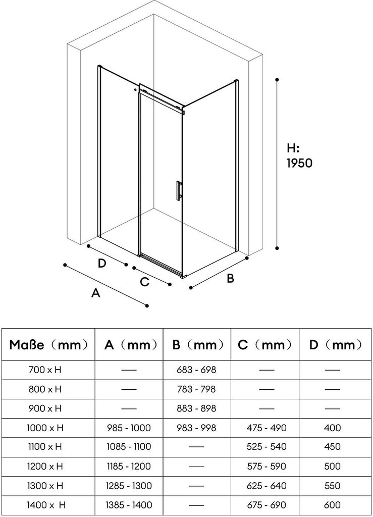 Doporro U-Form Duschkabine 100x120cm - ESG-Sicherheitsglas Mit Schiebetür