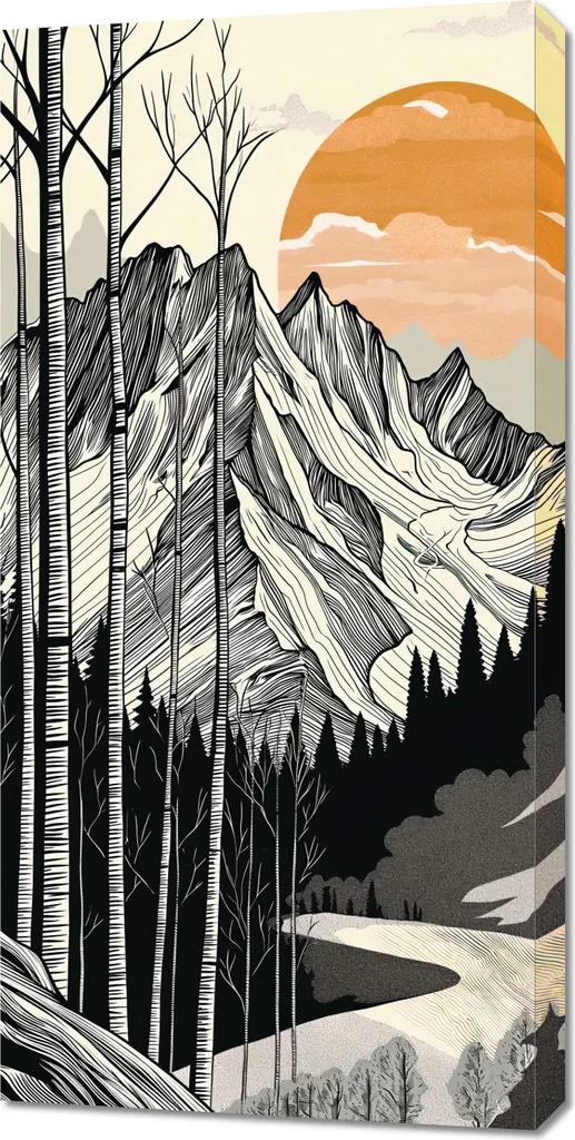 Gravure sur bois pour salon - Déco montagne panoramique 50x100