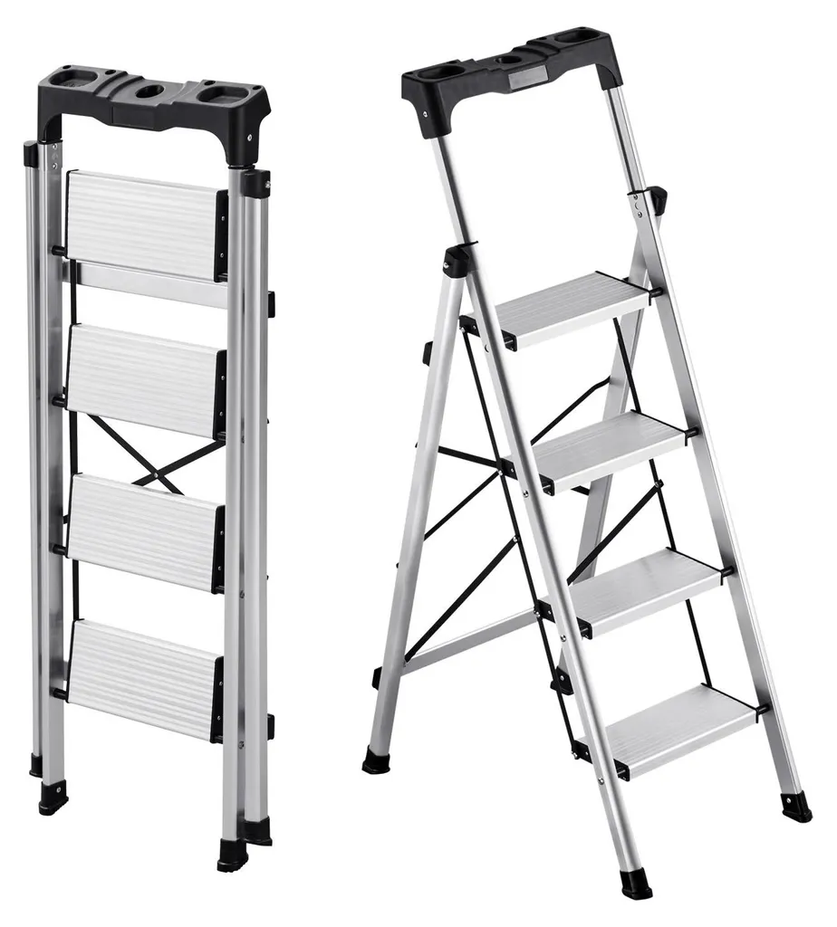 Escabeau de sécurité 4 marches aluminium - Stable et pliable - 150 kg