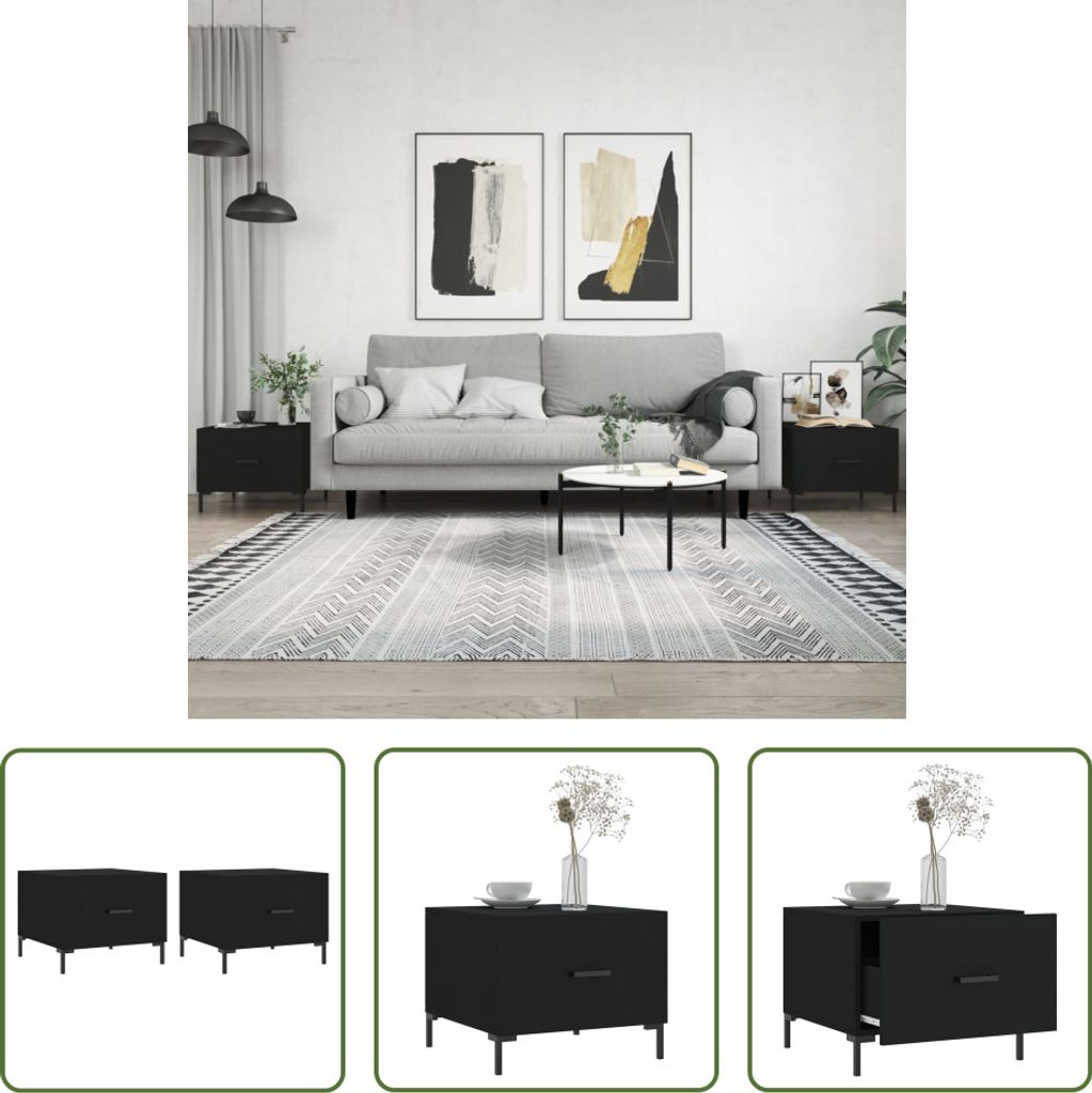 The Living Store Couchtische 2 Stk. Schwarz 50x50x40 cm Holzwerkstoff