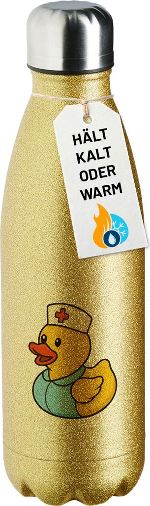 Huuraa Trinkflasche Quietscheente Altenpflege Comic Gummiente 500ml Gold Edelstahl Wasserflasche Trinkflasche Geschenkidee
