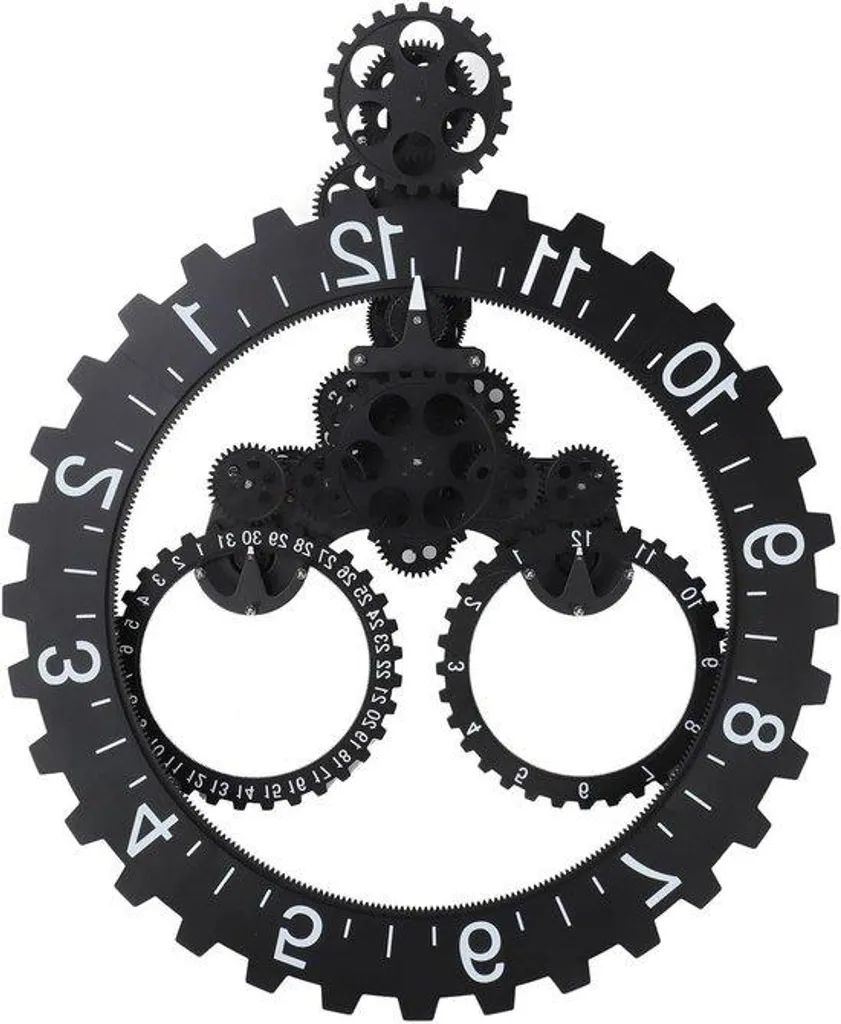 Horloge murale engrenage mobile noir mat 60cm pour salon chic