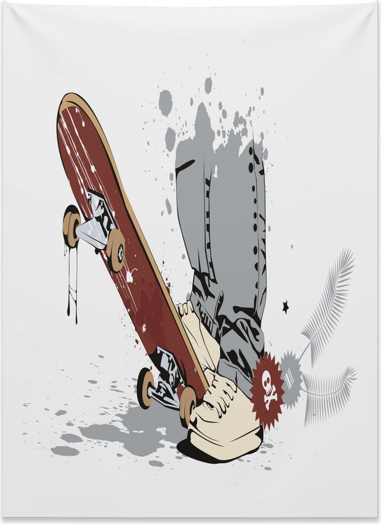 Abakuhaus Teen Zimmer Wandteppich, Skate und Turnschuhe aus Weiches Mikrofaser Stoff Kein Verblassen Klare Farben Waschbar, 110 x 150 cm, Kastanien...