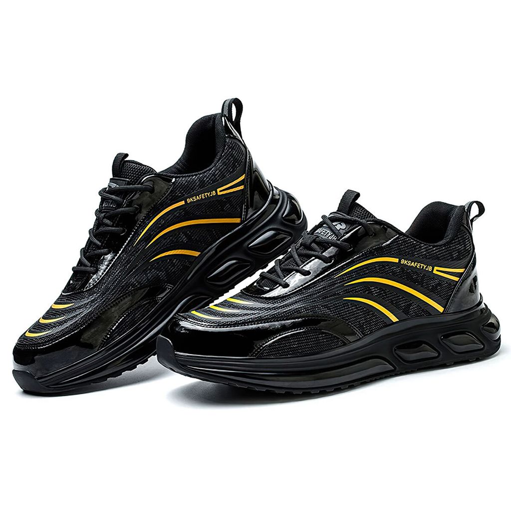 Sicherheitsschuhe für Herren & Damen, Leichte Arbeitsschuhe mit Stahlkappe, rutschfest, atmungsaktiv, sportlich, Gelb, 44