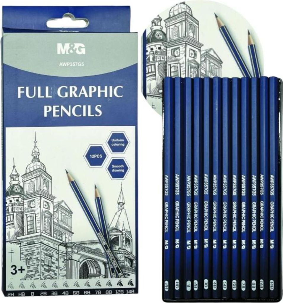 Skizzenstift-Set Zeichenstifte 12tlg. 14B-2H M&G