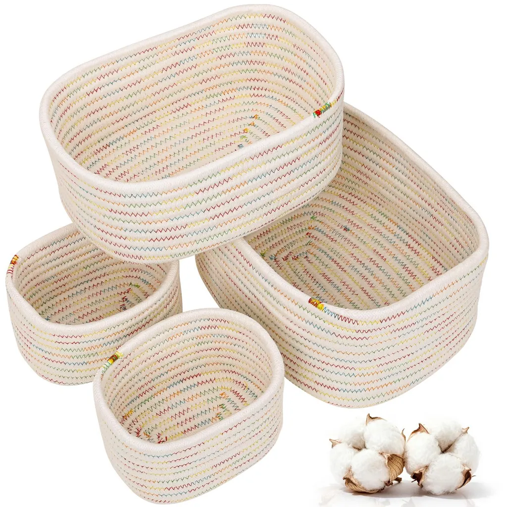 Lot de 4 paniers de rangement en corde de coton tressée colorés 30cm