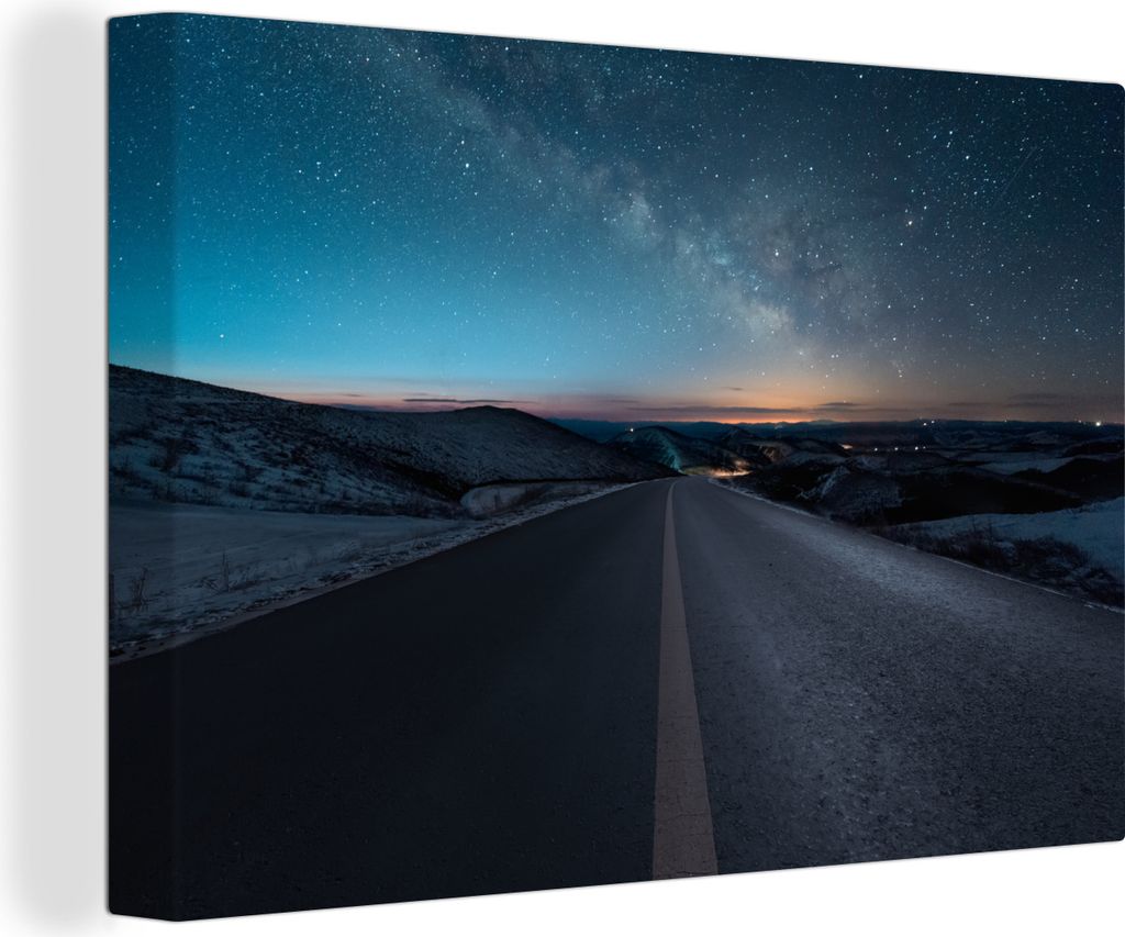 OneMillionCanvasses - Leinwandbilder - 140x90 cm, Sternenhimmel mit leerer Straße, Wandbilder Kunstdruck Wanddekoration - Foto auf Leinwand - Ge...