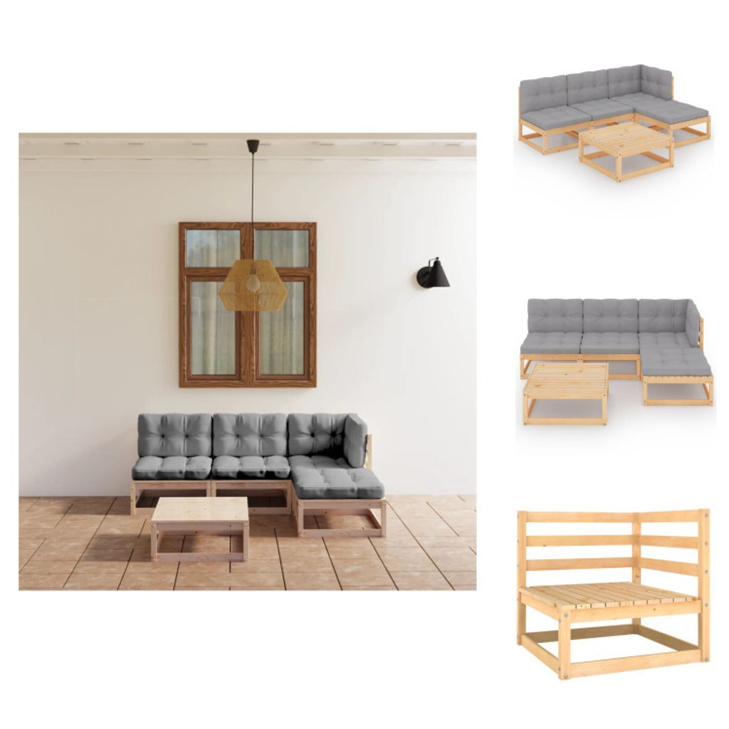 vidaXL 5-tlg. Garten-Lounge-Set mit Kissen Kiefer Massivholz - Gartenmöbel-Sets