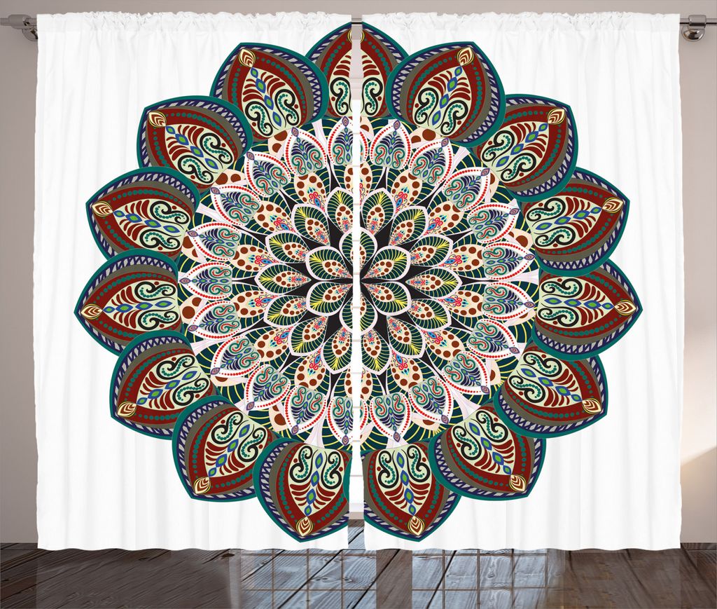 ABAKUHAUS viktorianisch Rustikaler Gardine, Mandala Asian, Schlafzimmer Kräuselband Vorhang mit Schlaufen und Haken, 280 x 175 cm, Mehrfarbig