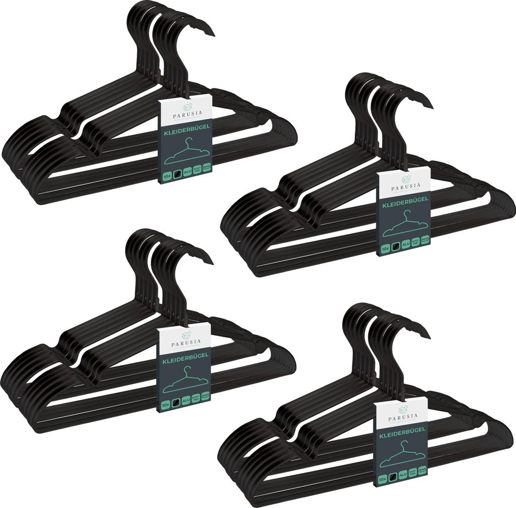 40x Parusia Kleiderbügel schwarz, 42cm breit, 1cm stark, Produktbild 