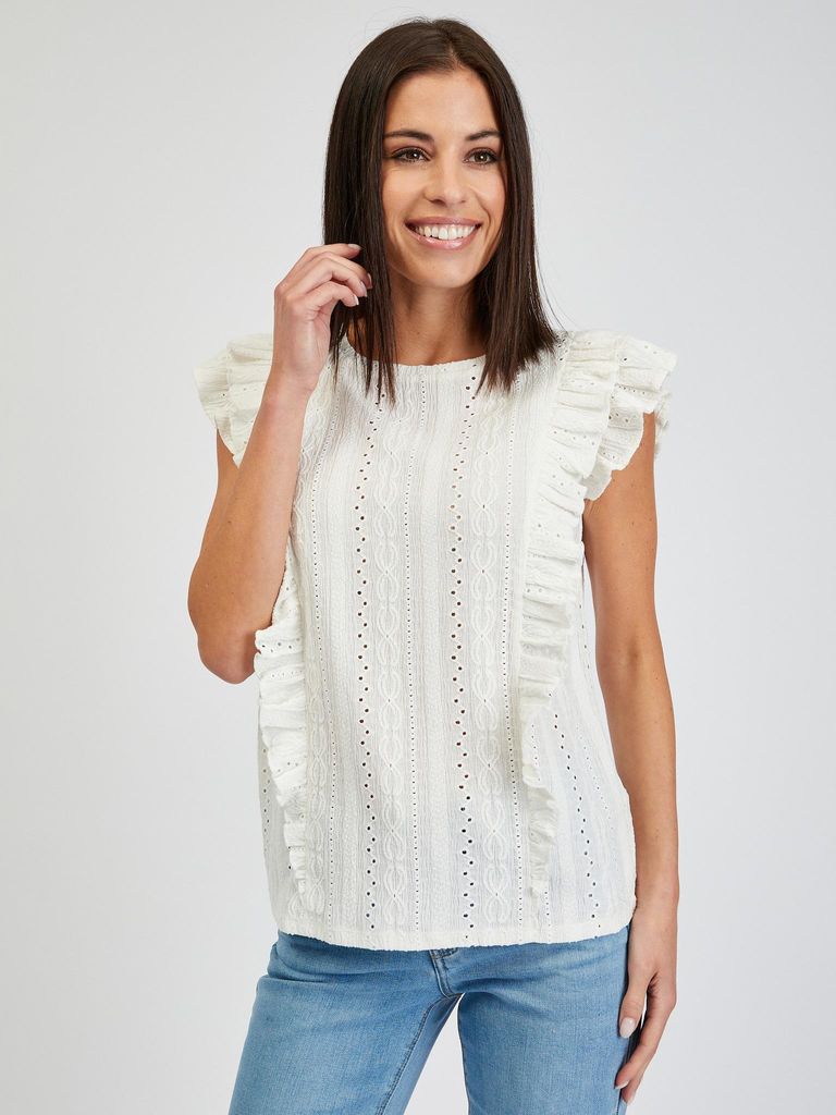 Orsay Weißes Damen-T-Shirt mit Rüschen 505760