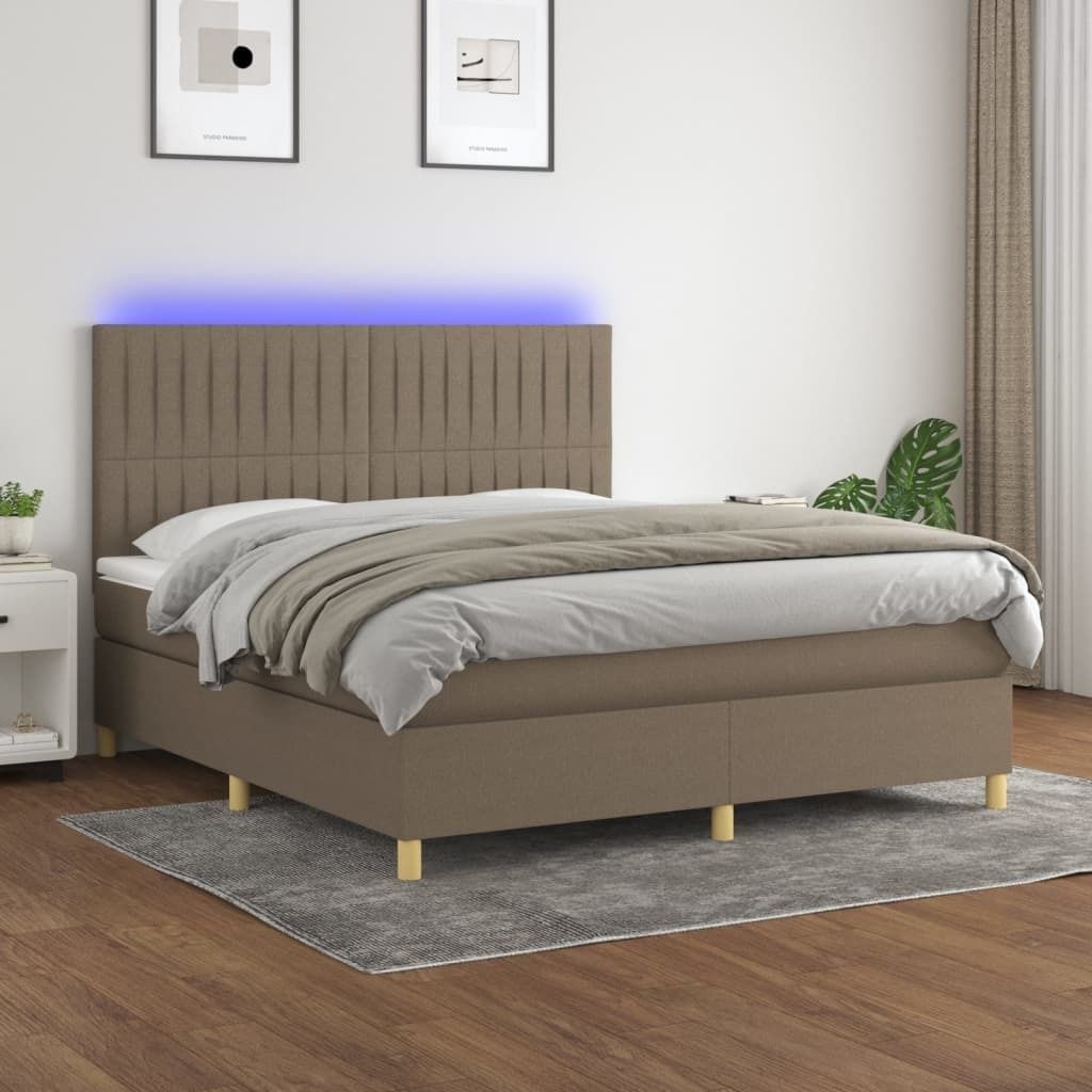 The Living Store Boxspringbett mit Matratze & LED Taupe 180x200 cm Stoff
