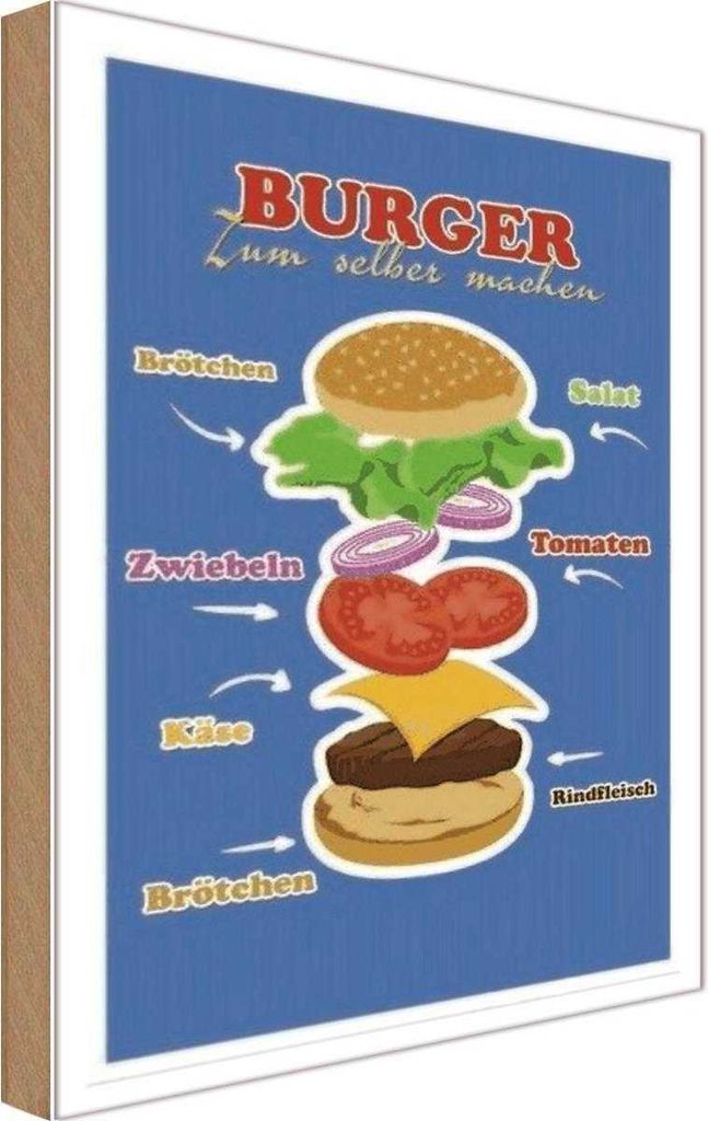 vianmo Holzschild 18x12 cm Rezept Burger zum selber machen England