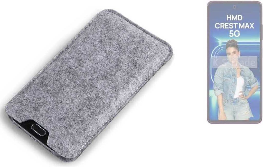K-S-Trade Filz Handyhülle kompatibel mit HMD Crest Max 5G Schutzhülle Filztasche Filz Tasche Case Sleeve Handy Hülle Filzhülle grau