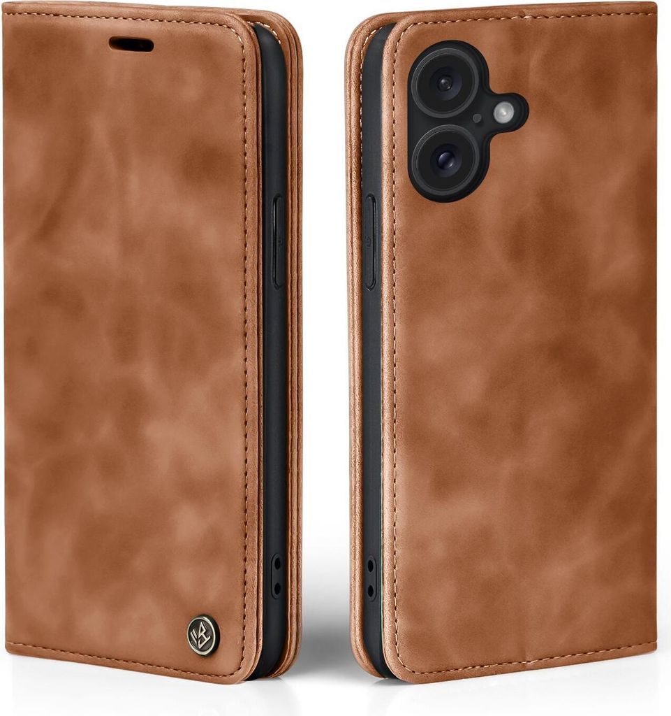 Handy Hülle für Apple iPhone 16 Plus Klapphülle Bookcase Flip Cover Handy Tasche Etui Farbe: Hellbraun