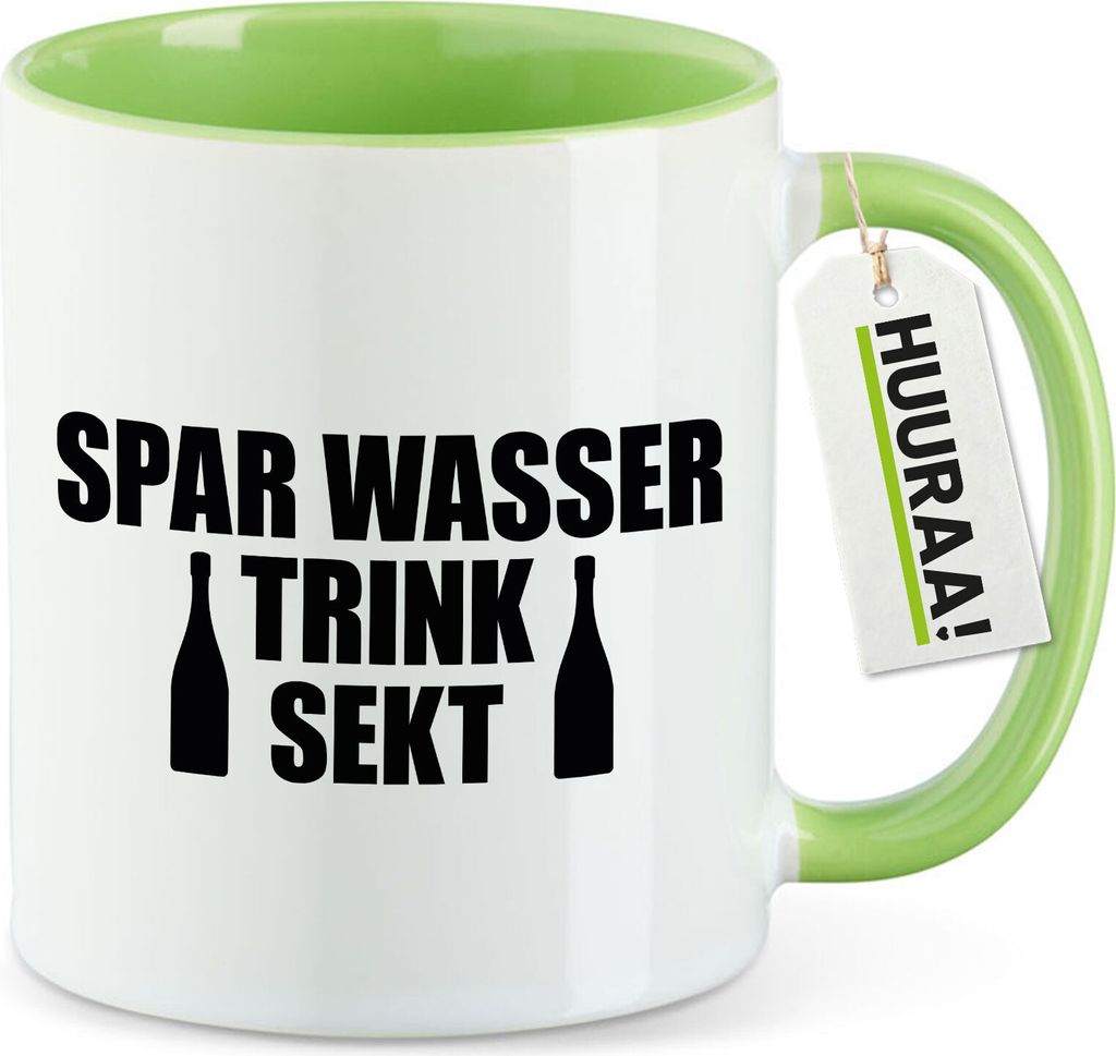 Huuraa Kaffeetasse Spar Wasser Trink Sekt Sektflasche 330ml Grün Keramik Kaffeebecher Geschenkidee