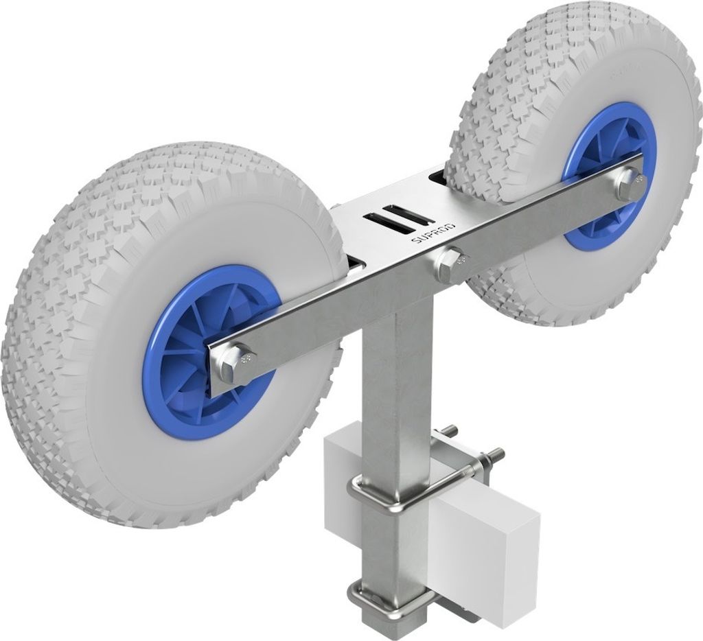 Pendel Doppelrad Abrollvorrichtung Sliphilfe Bootstrailer PolyurethanReifen SUPROD RKDO3-260-PU, Ø 260 mm, grau/blau