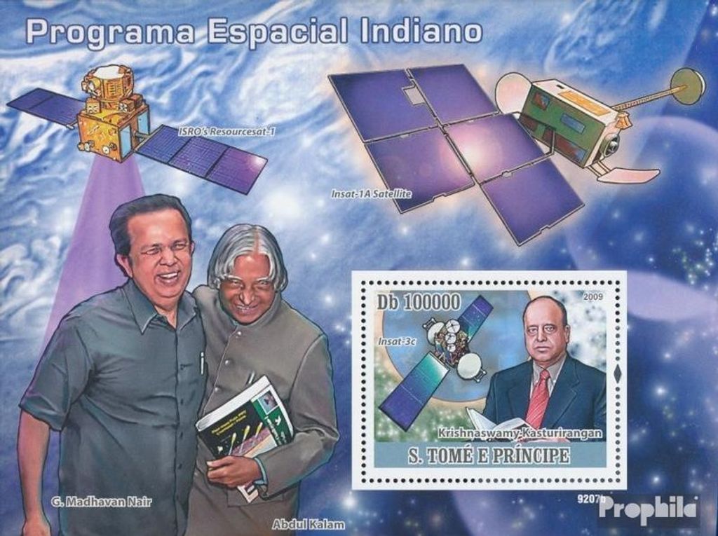 Briefmarken Sao Tome e Principe 2009 Mi Block 679 (kompl. Ausgabe) postfrisch Weltraumprogramm von Indien(Satelliten)