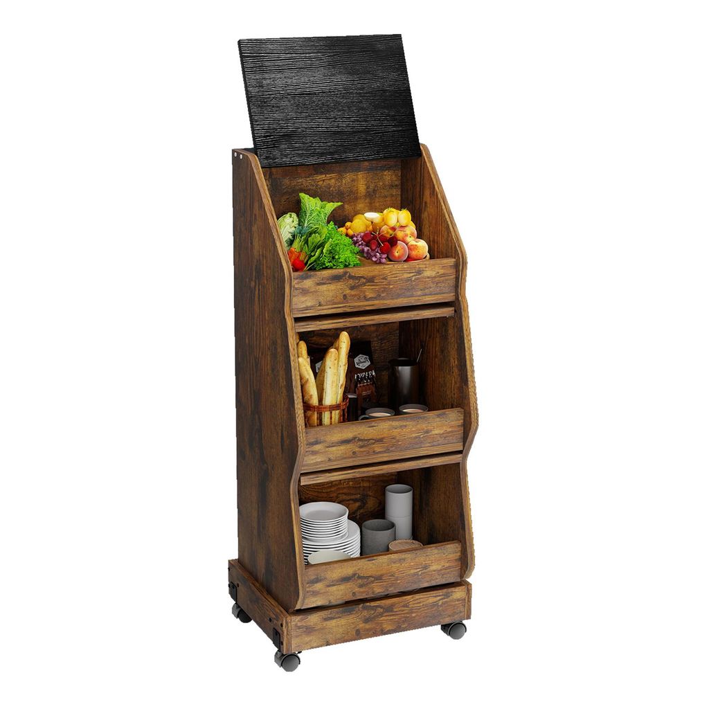 Puluomis Küchenregal Gemüsebehälter mit Rollen, Gemüsebox mit Belüftung und Brotfach, Aufbewahrung von Gemüse und Obst, Kartoffelbox braun sc...
