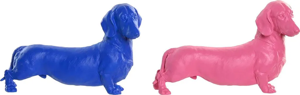 Lot de 2 Figurines Chien Home ESPRIT Bleu Rose 37cm au Style Pop Art