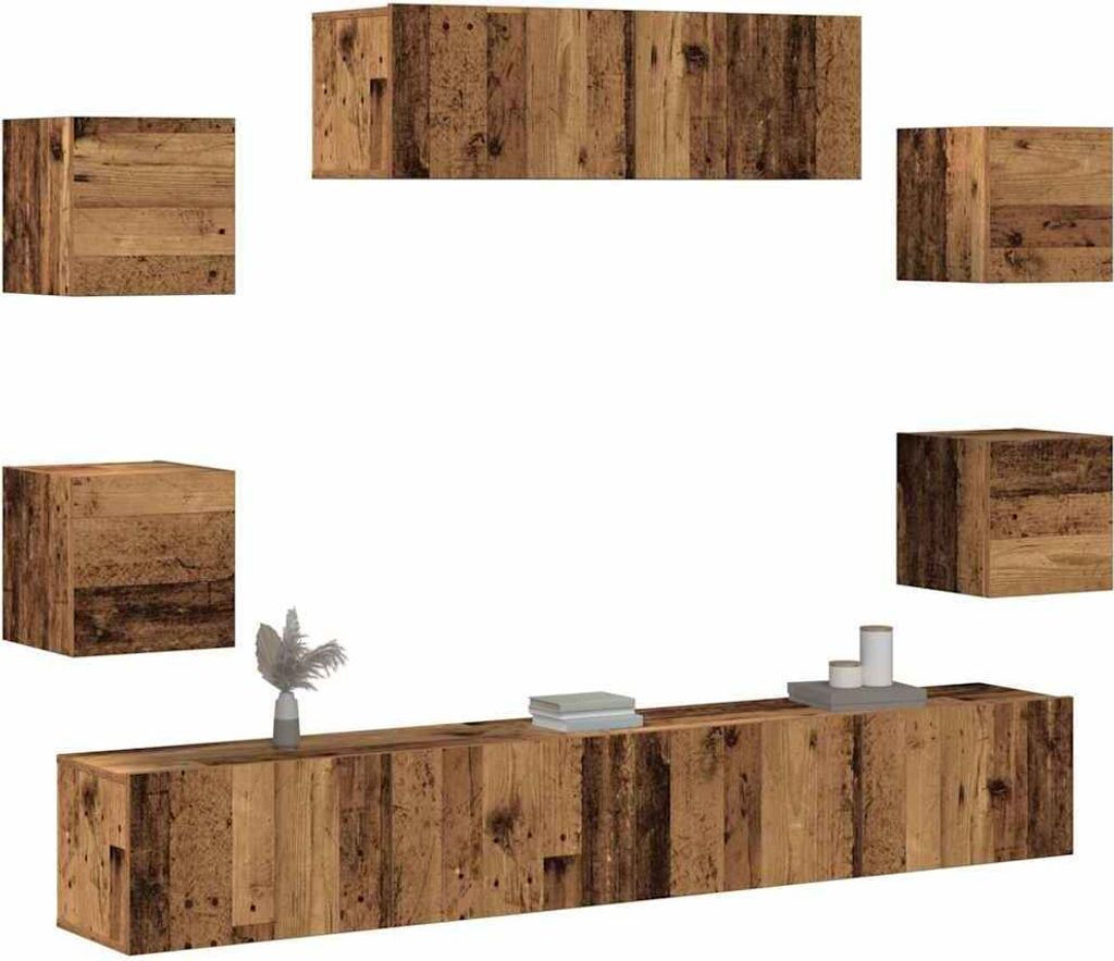 SYFAX 7-tlg. TV-Schrank-Set Wandmontage Altholz-Optik Holzwerkstoff