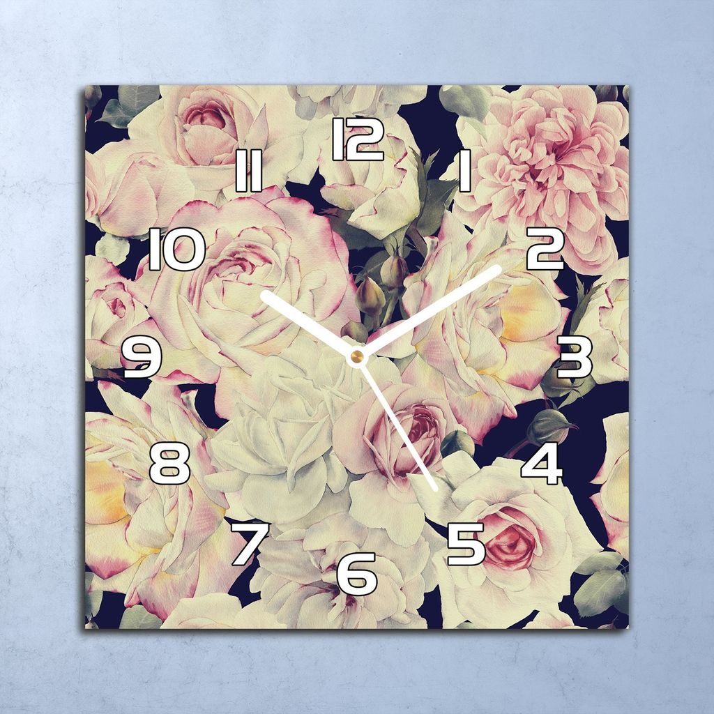 Deko Glasuhr Wanduhr 30x30 Weiße Rosen Vintage Quarz Küchenuhr Bürouhr