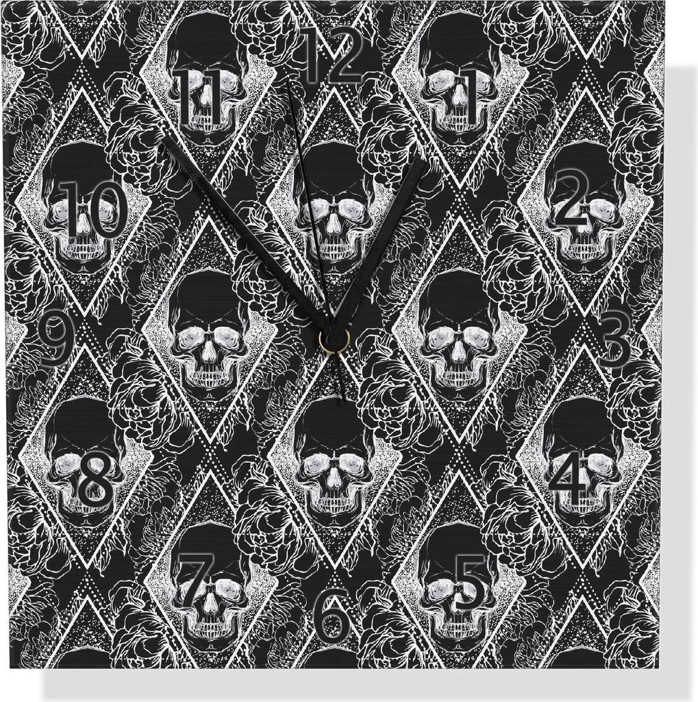 Wallario Design Wanduhr Totenkopf-Muster aus Aluverbund, Größe 30 x 30 cm