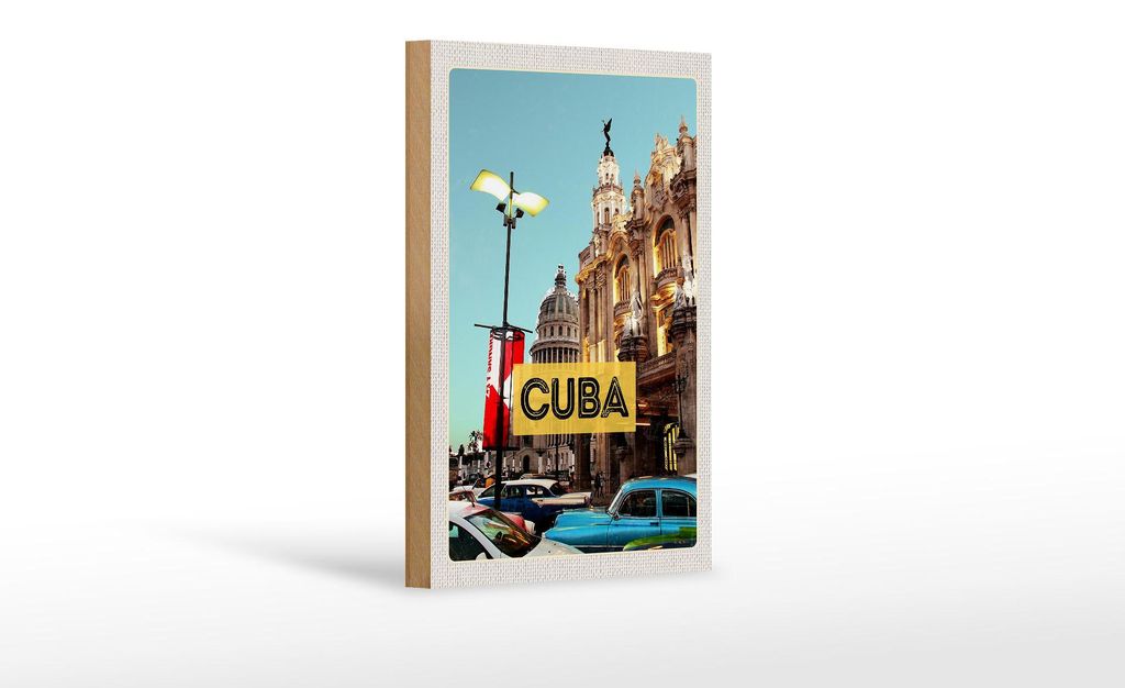 Holzschild Reise 12x18 cm Cuba Karibik Innenstadt Urlaub Dekoration