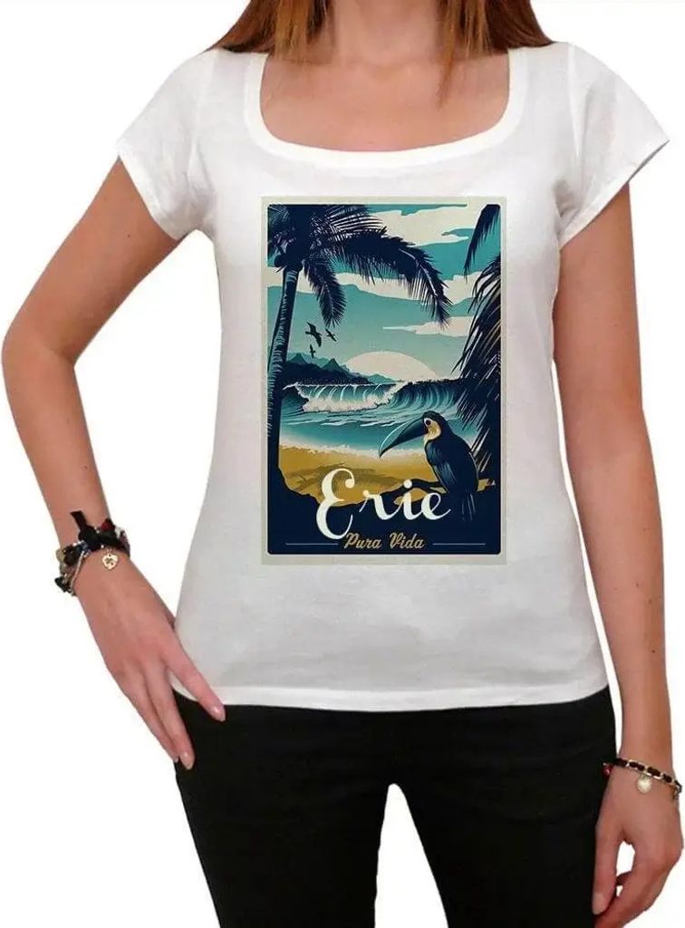 Damen Grafik T-Shirt Erie Pura Vida Beach Öko-Verantwortlich Vintage Jahrgang Kurzarm Lustige Druck Geburtstag Geschenk Frau